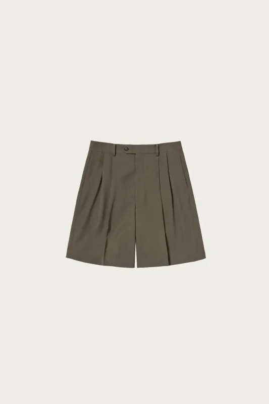 Light Wool Max Gabardine Shorts - Dark Olive Brown made by Auralee