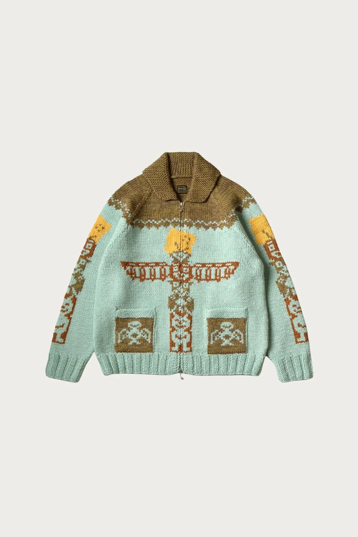 Hand Knit PECKISH TOTEM POLE ZIP Cardigan - Sax sold by Canoe Club