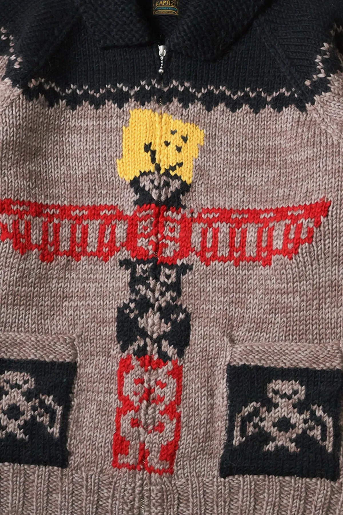 Hand Knit PECKISH TOTEM POLE ZIP Cardigan - Brown/Beige sold by Canoe Club product image thumbnail 2