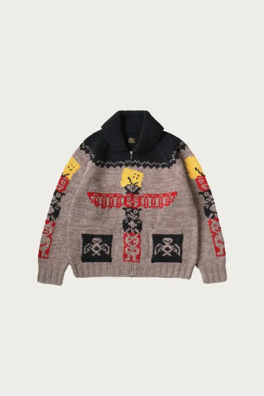 Hand Knit PECKISH TOTEM POLE ZIP Cardigan - Brown/Beige made by Kapital