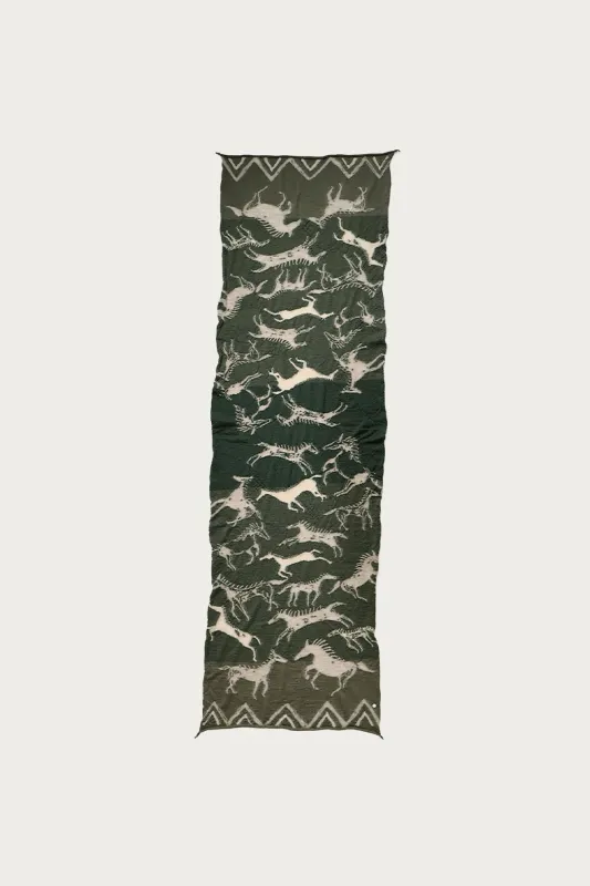 Fulling Wool Scarf INDIAN PAINTING - Green made by Kapital