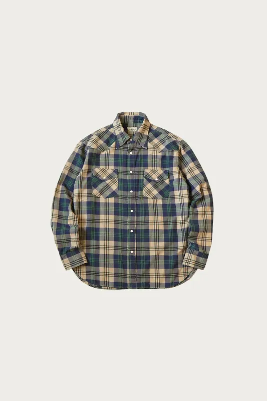 Columbia-Check HUSKY Western Shirt - Green made by Kapital