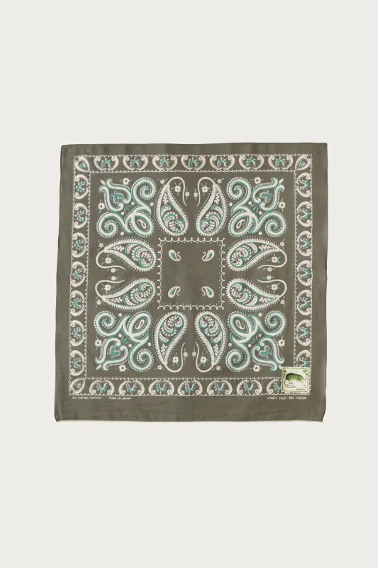 Fastcolor Selvedge Bandanna (SAMBO Paisely) 15x15 - Khaki made by Kapital
