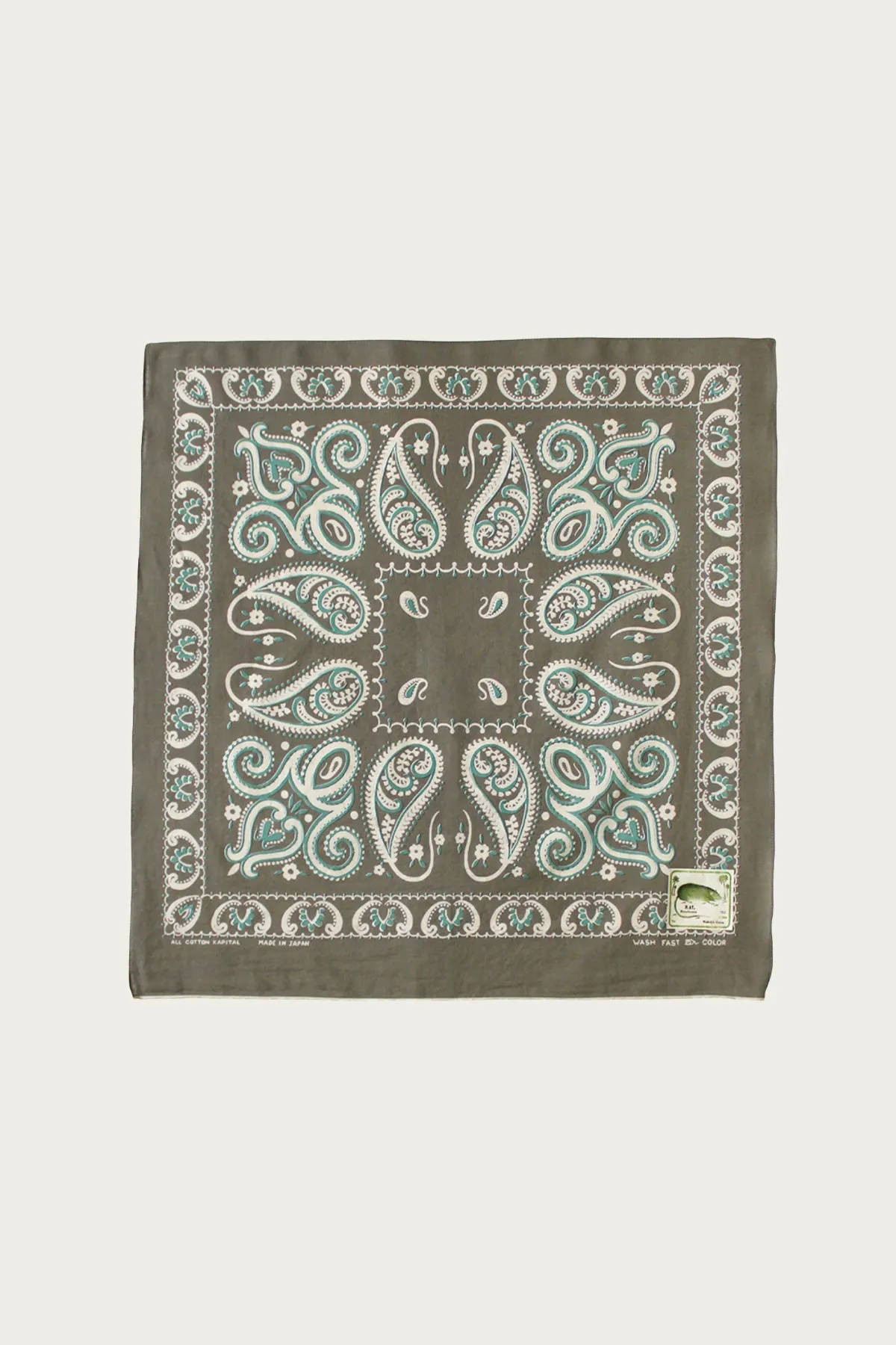 Fastcolor Selvedge Bandanna (SAMBO Paisely) 15x15 - Khaki sold by Canoe Club
