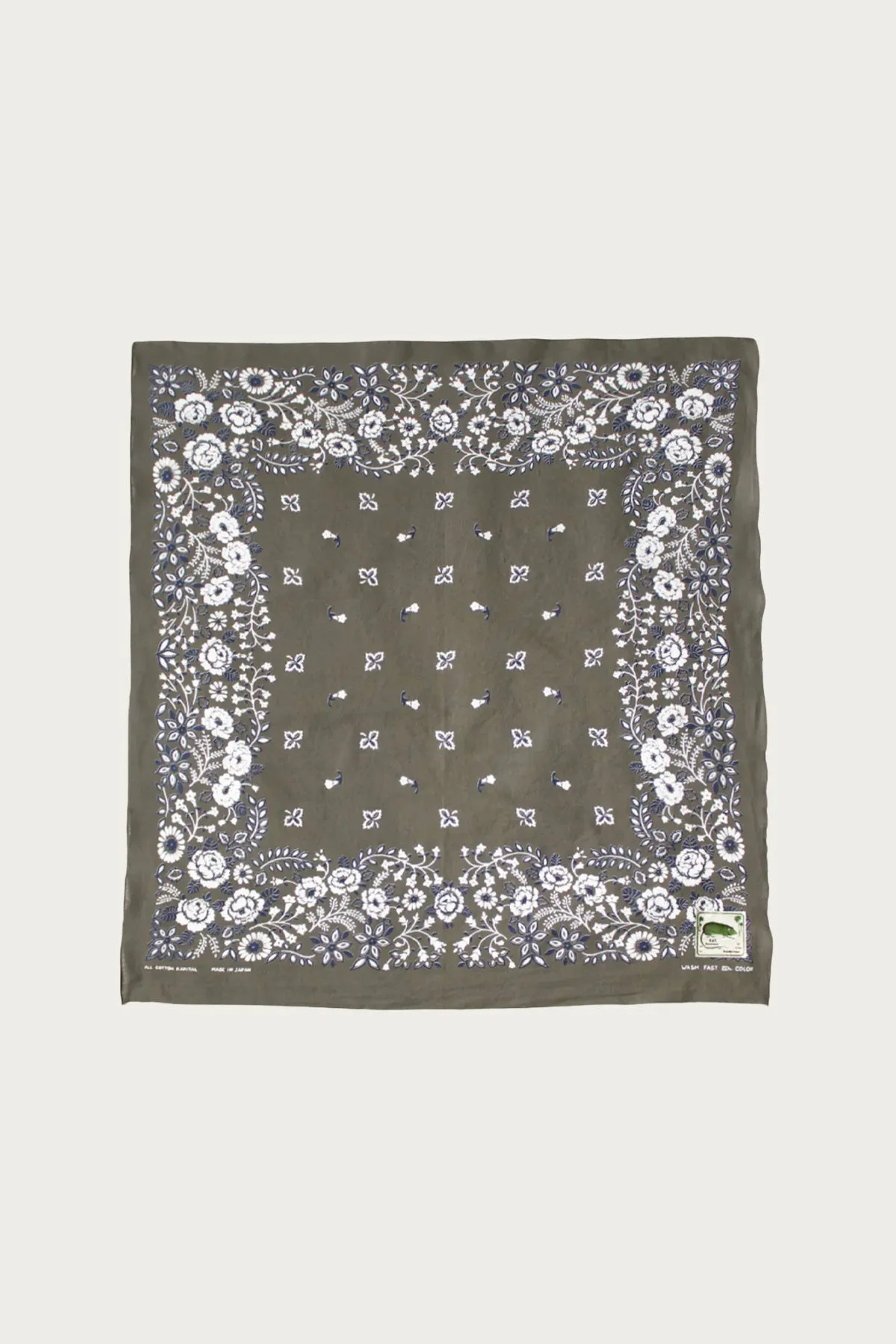 Fastcolor Selvedge Bandanna (CHURCHILL GARDEN) 30x30 - Khaki sold by Canoe Club