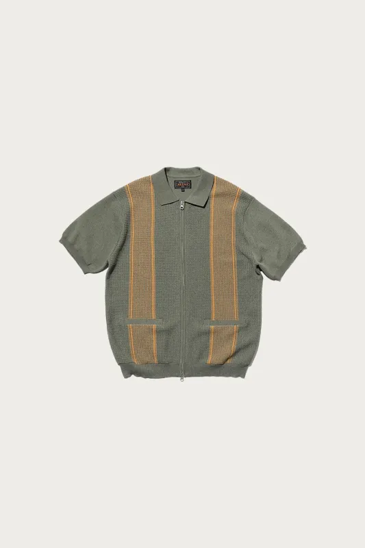 Zip Knit Polo Stripe - Olive made by BEAMS PLUS