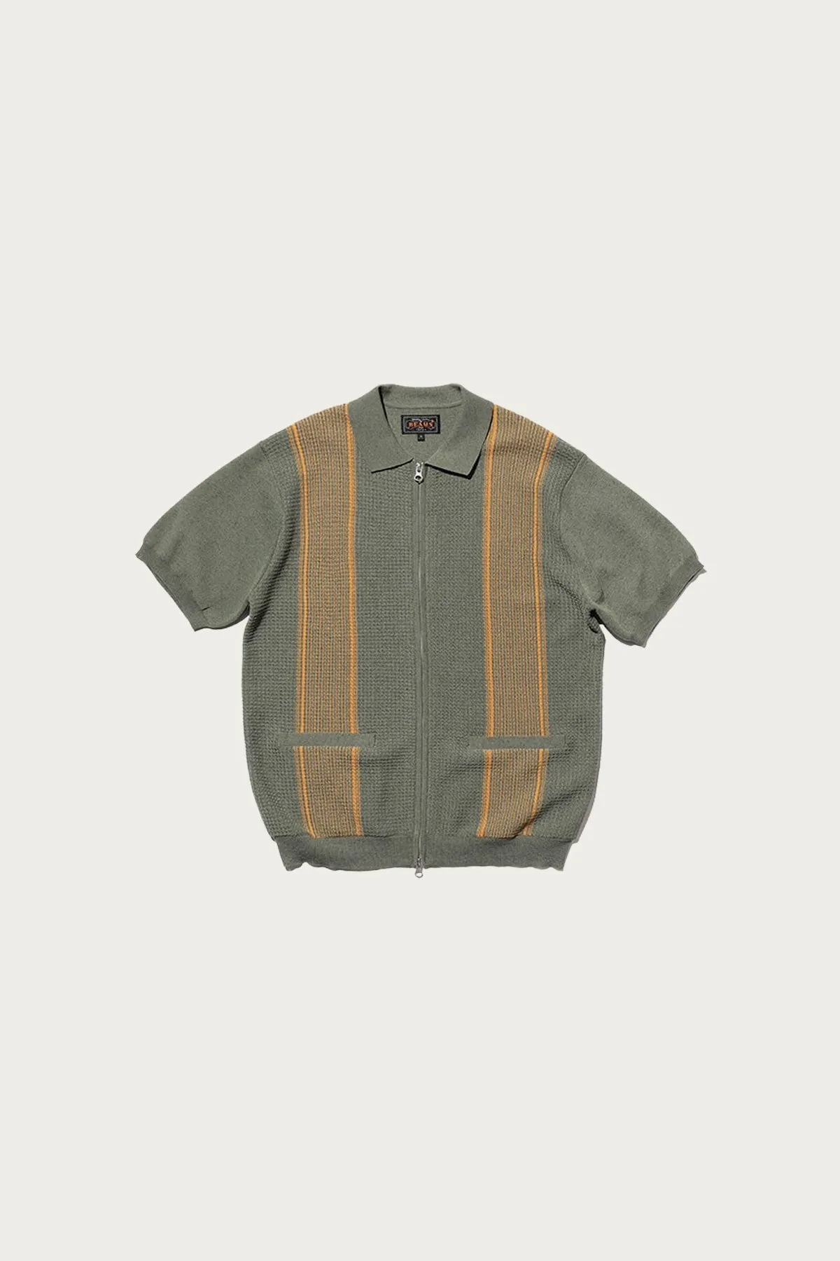 Zip Knit Polo Stripe - Olive sold by Canoe Club