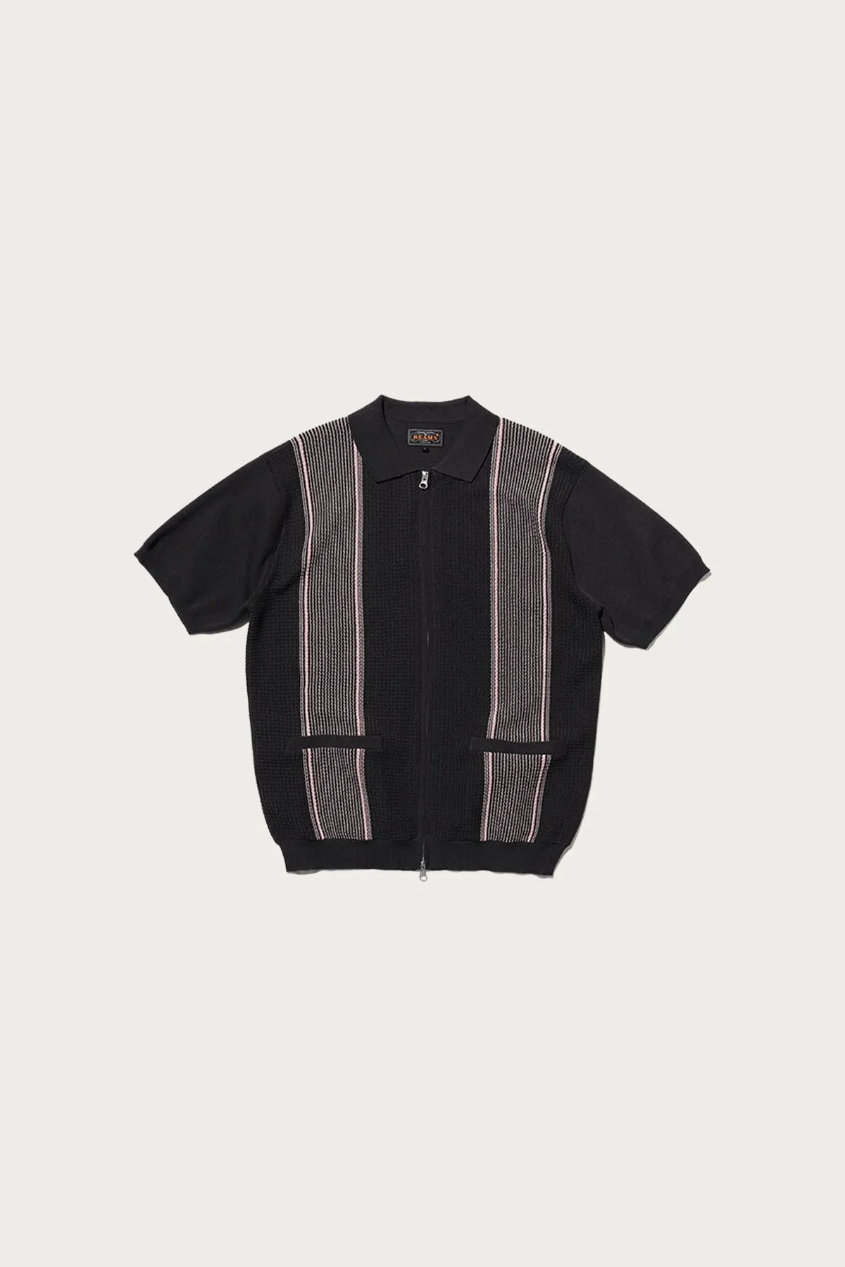 Zip Knit Polo Stripe - Charcoal sold by Canoe Club