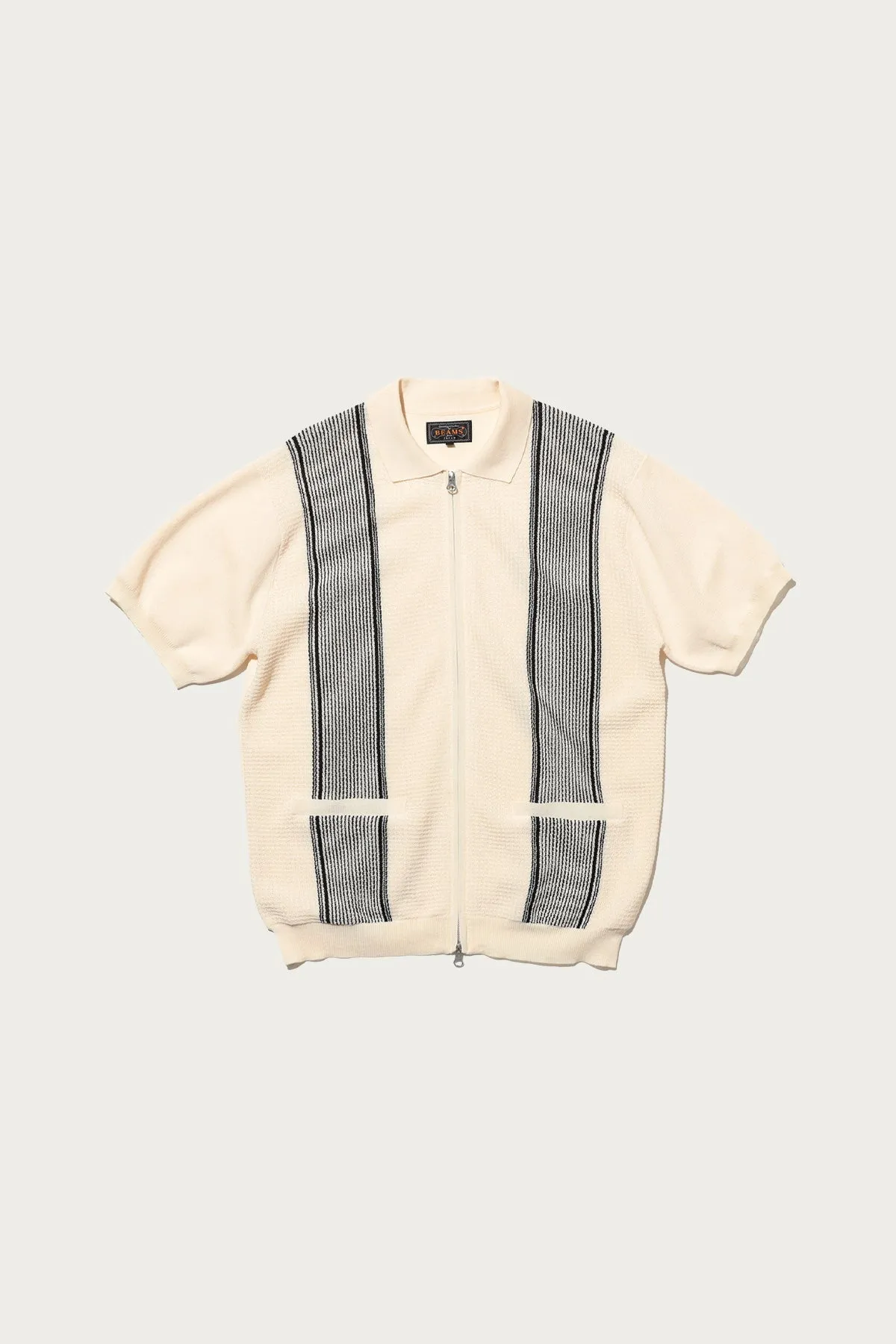 Zip Knit Polo Stripe - Off White sold by Canoe Club