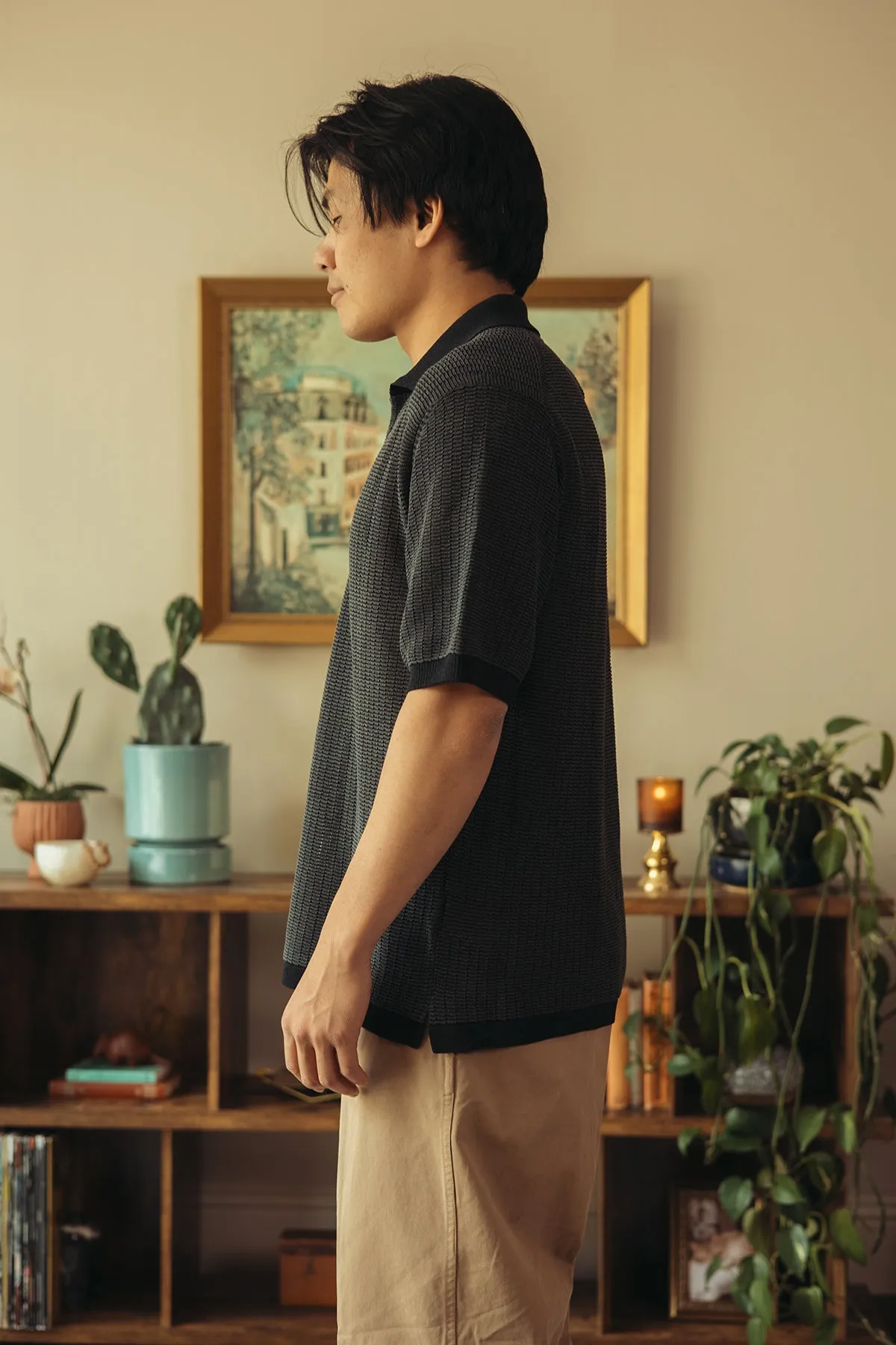 Knit Polo "WASHI" 2 Tone - Black sold by Canoe Club product image thumbnail 3