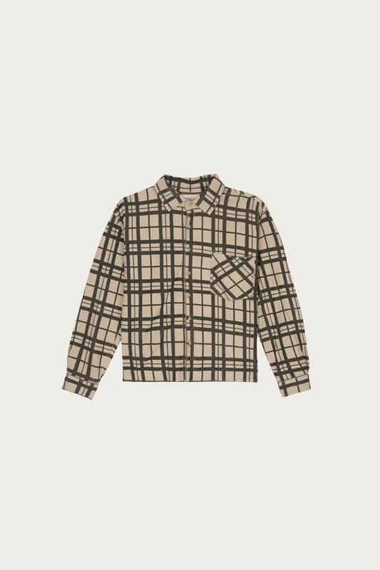 Plaid French Terry Button Up - Sand sold by Canoe Club
