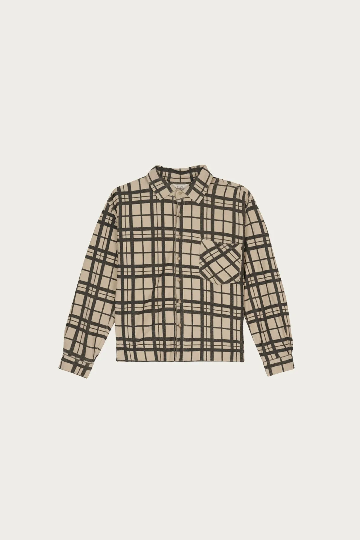 Plaid French Terry Button Up - Sand sold by Canoe Club