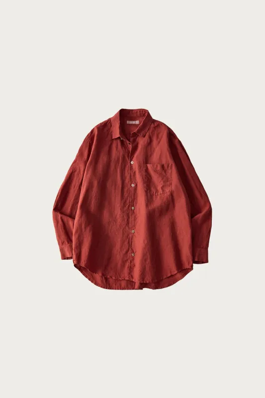 High Count Linen Regular Collar Shirt - Dark Red made by Confect by Nestrobe