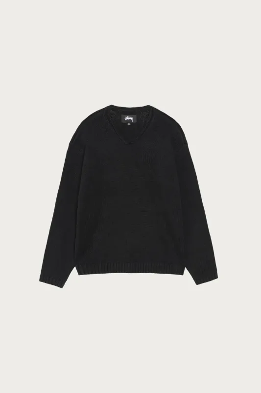Roll V Neck Sweater - Black made by Stussy