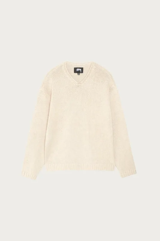 Roll V Neck Sweater - Oatmeal sold by Canoe Club