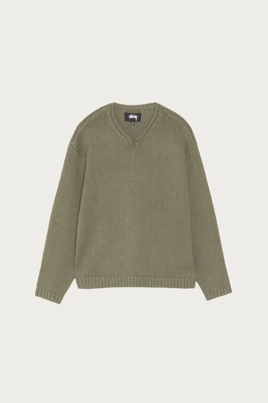 Roll V Neck Sweater - Olive made by Stussy