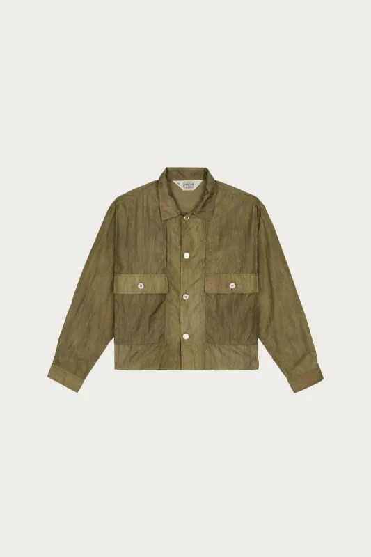 Cropped Nylon Button Up Shirt - Army made by Brain Dead