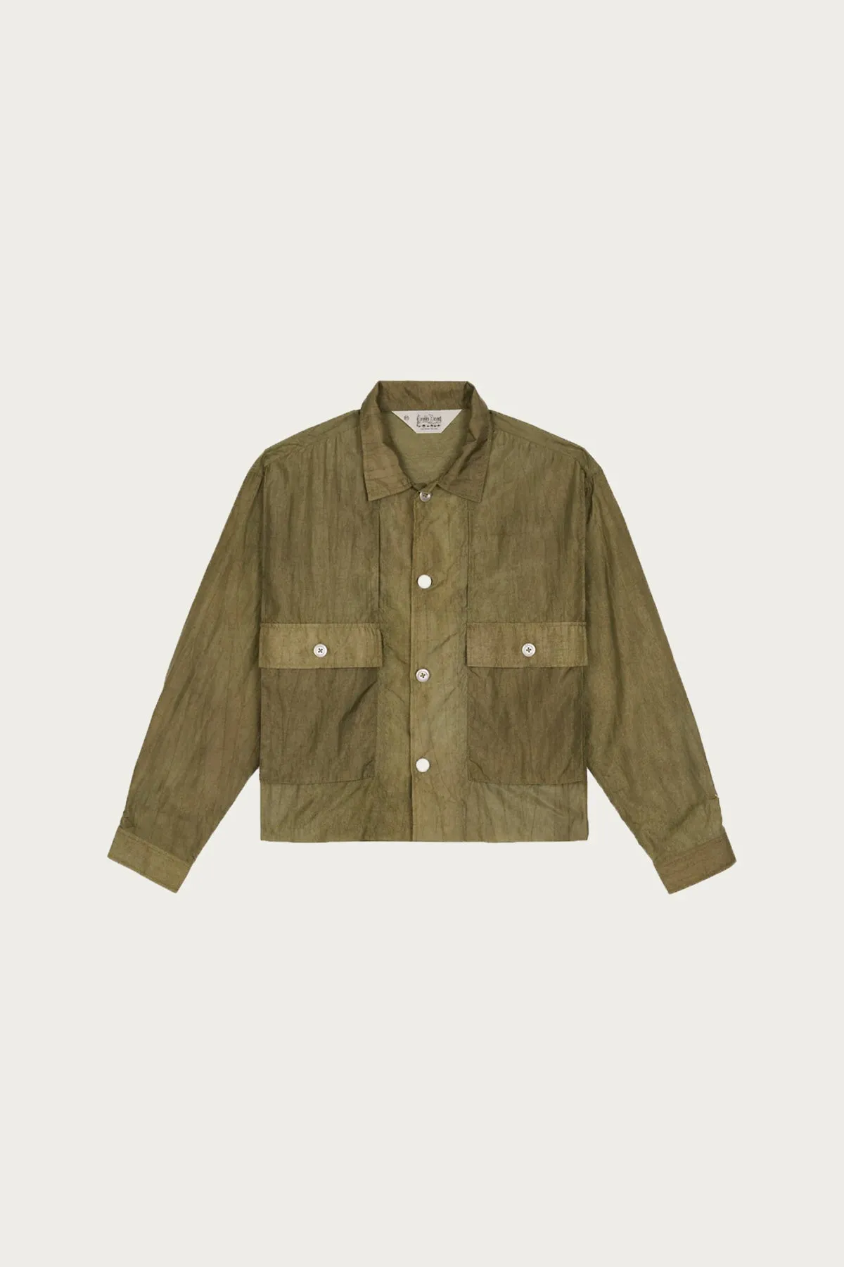 Cropped Nylon Button Up Shirt - Army sold by Canoe Club