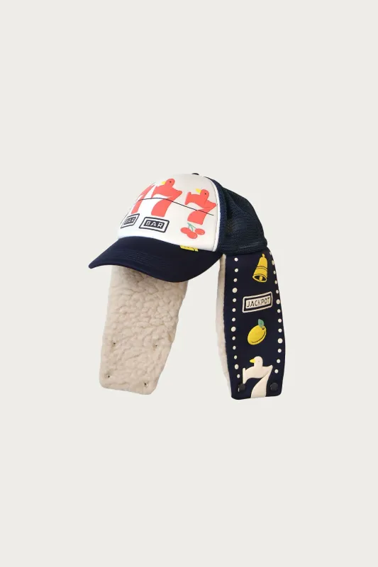 Lucky Bird LUMBER Trucker Cap - White Navy made by Kapital