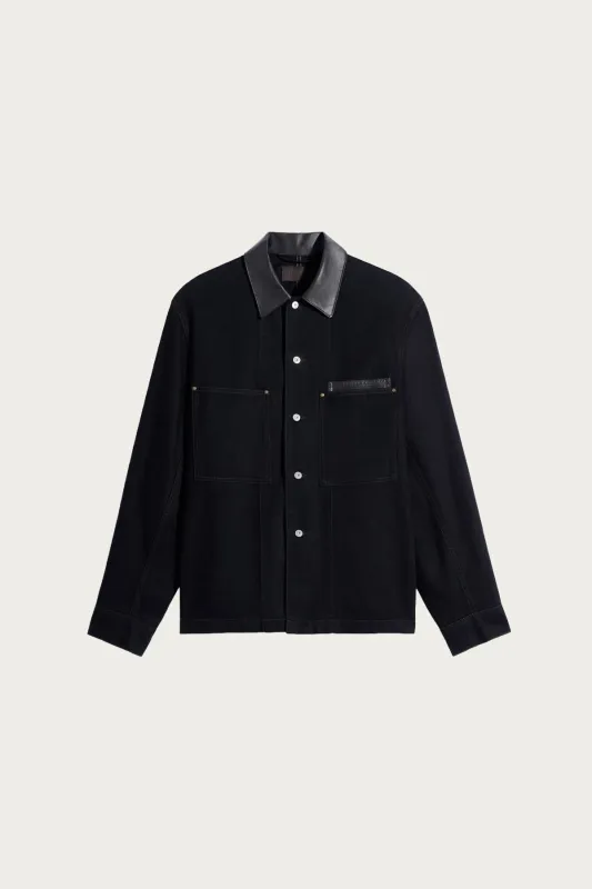 Workwear Overshirt w/ Leather Collar - Black made by Canoe Club