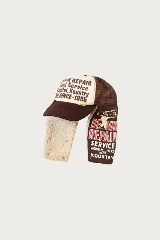 DENIM REPAIR SERVICE LUMBER Trucker Cap - Off White/Brown made by Kapital