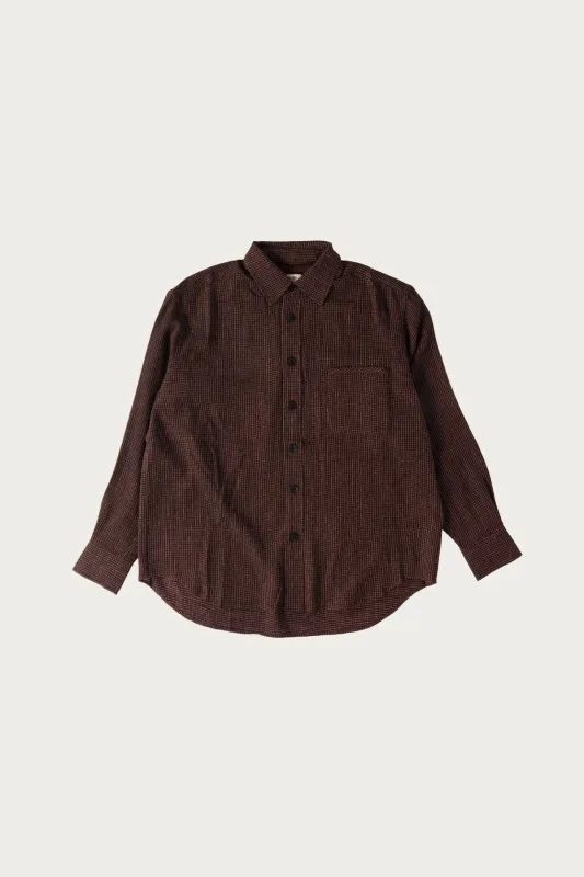 Easy Shirt - Burgundy Fine Wool Check sold by Canoe Club