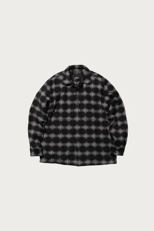 Open Collar Brushed Satin Plaid - Black made by BEAMS PLUS