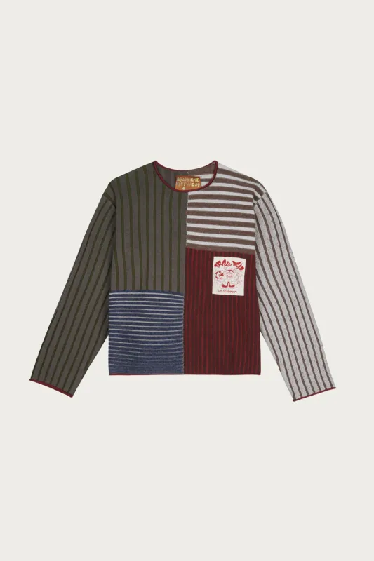 Mixed Stripe Boxy Knit Sweater - Green Multi sold by Canoe Club