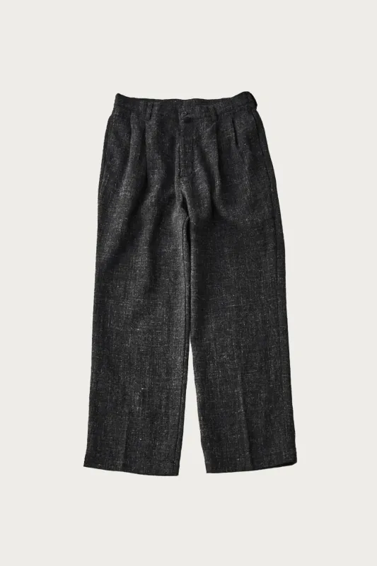 Wool Cotton Linen Melange Tweed Trousers - Black made by Confect by Nestrobe