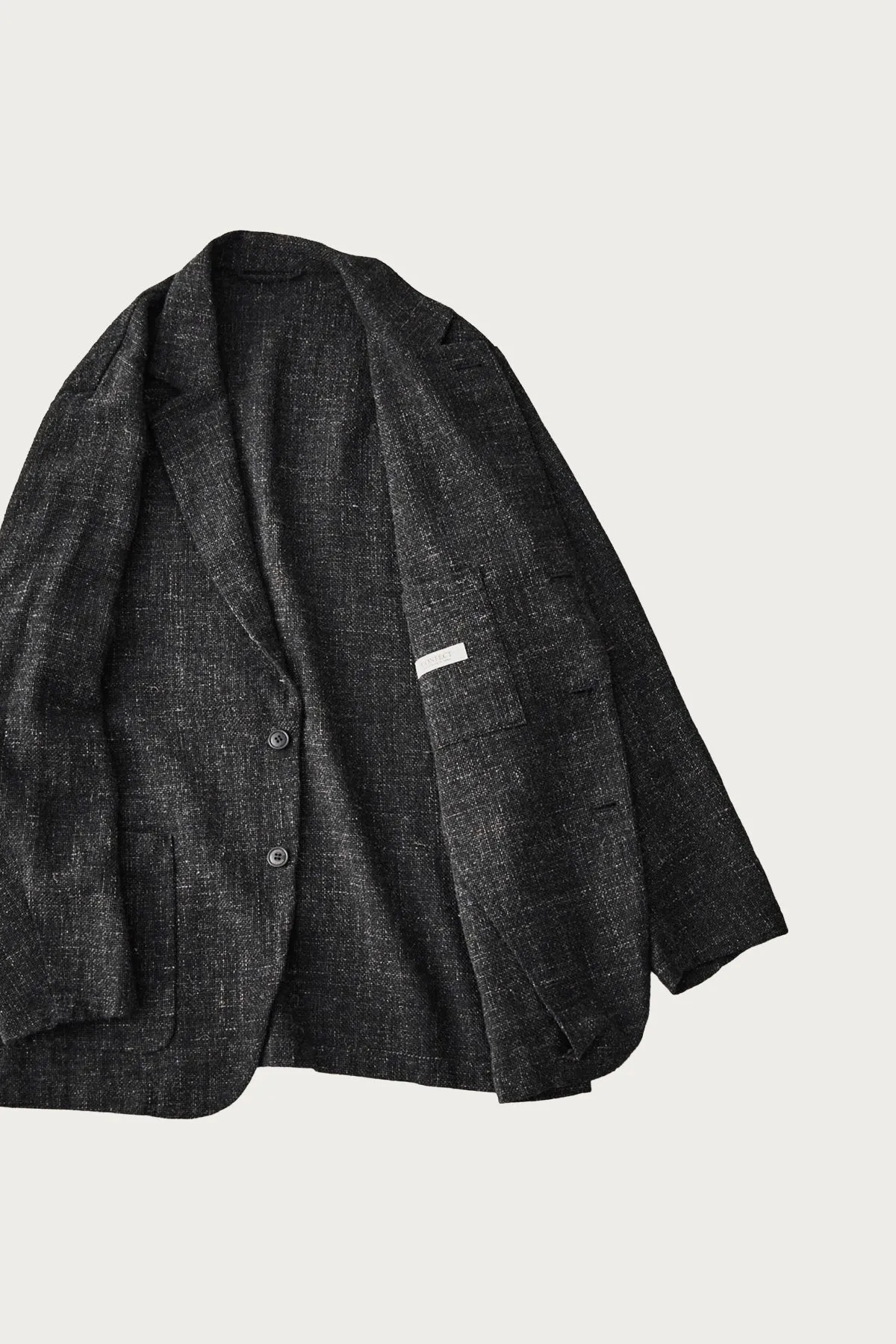 Wool Cotton Linen Melange Tweed Jacket - Black sold by Canoe Club product image thumbnail 2