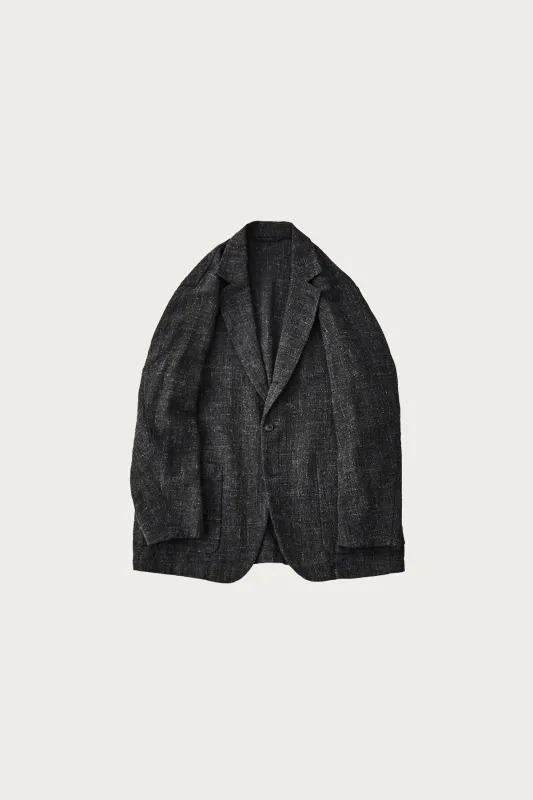 Wool Cotton Linen Melange Tweed Jacket - Black made by Canoe Club