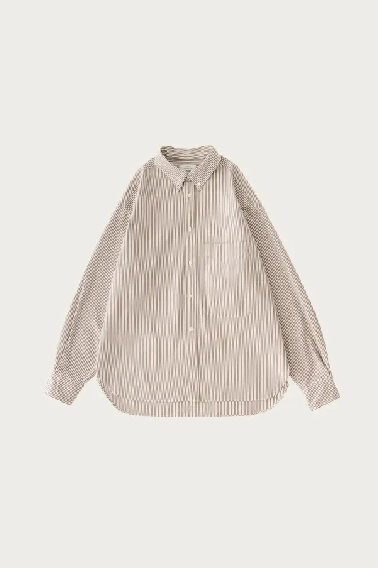 Studio Nicholson x Beams+ Lisa Oxford Shirt - Brown/White Stripe made by BEAMS PLUS