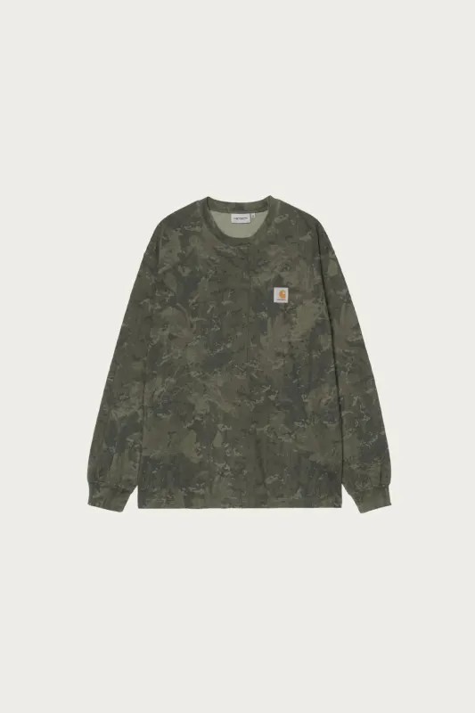 L/S Camo Combi T-Shirt - Green/Olive Garment Dyed made by Carhartt