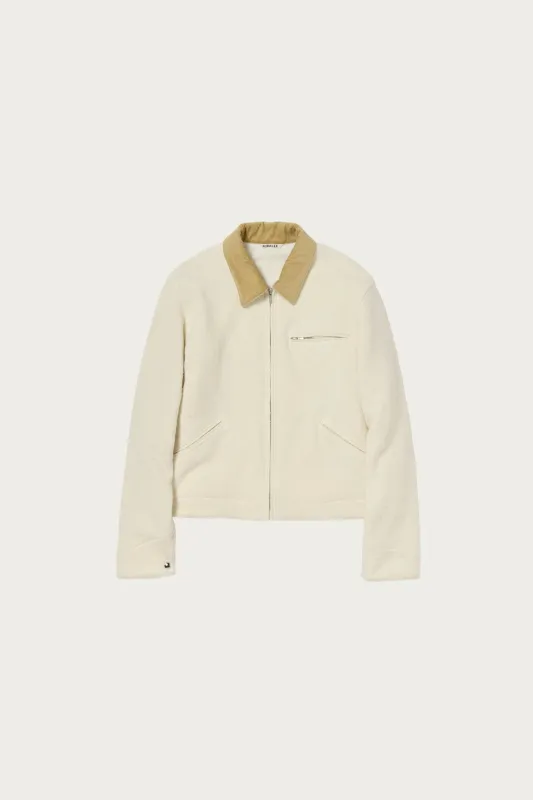 Homespun Tweed Zip Blouson - Ivory White sold by Canoe Club