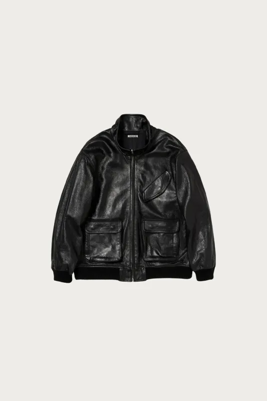 Lamb Leather Zip Blouson - Black made by Auralee
