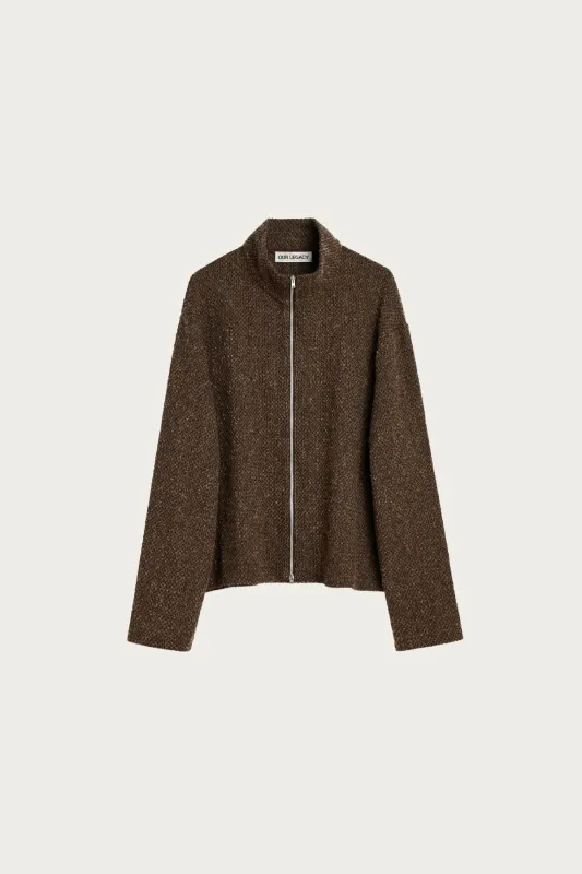 Shrunken Full Zip Polo - Brown Sparse Buckle Weave made by Our Legacy