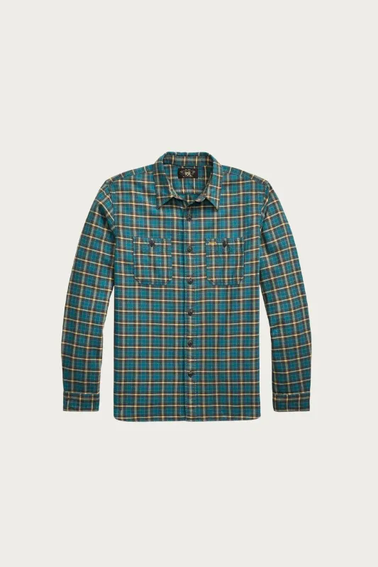 Plaid Twill Workshirt - Teal/Multi made by RRL