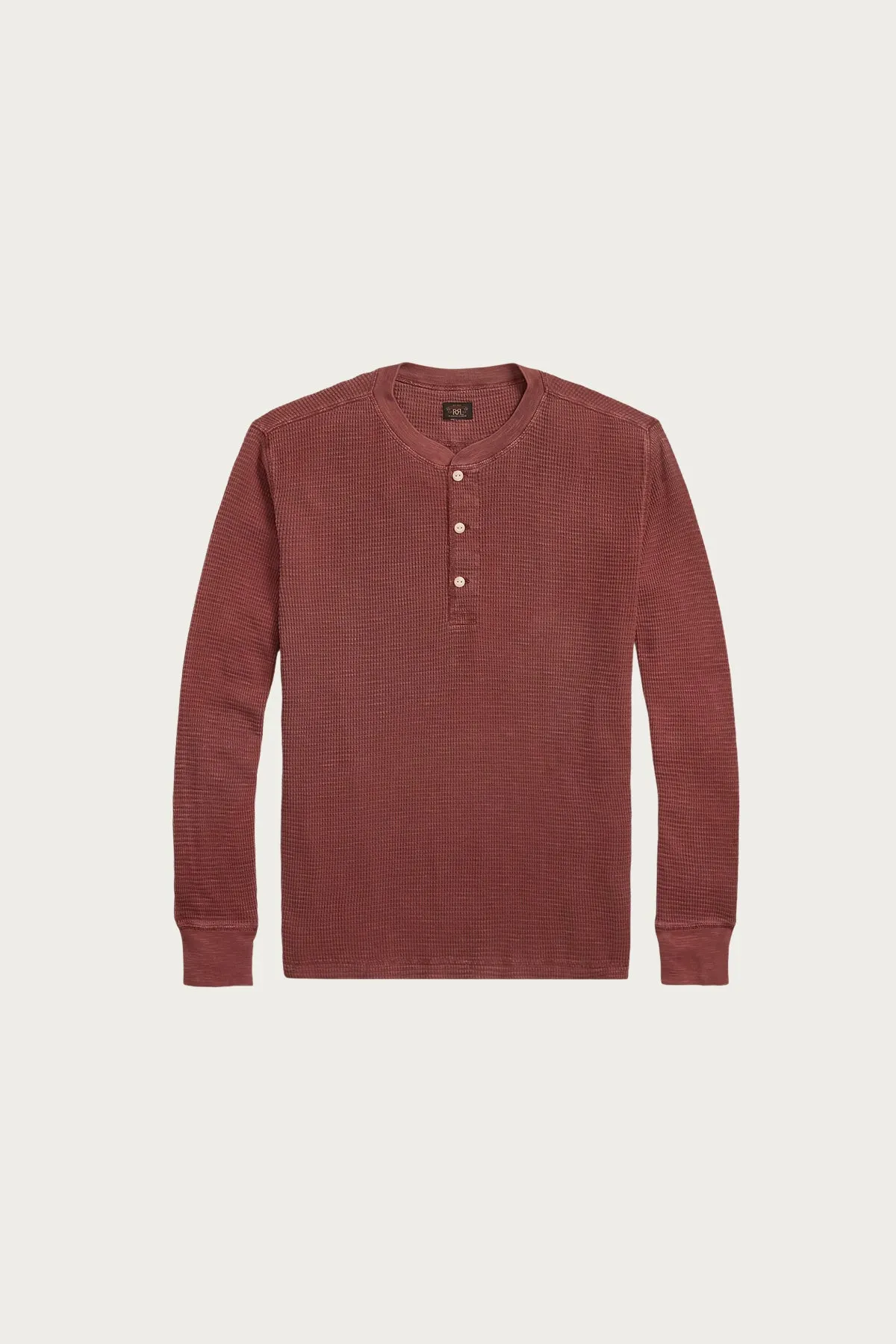 Garment-Dyed Waffle-Knit Henley Shirt - Wine sold by Canoe Club