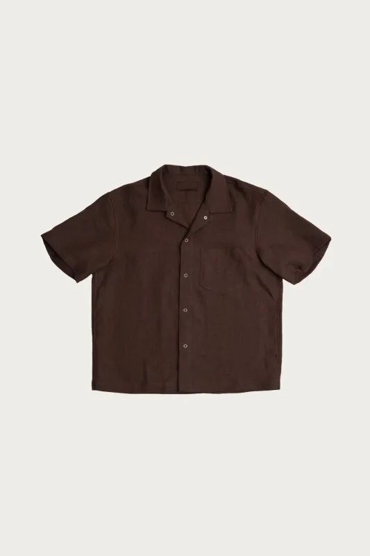 Sundown Shirt - Chocolate Brown Welterweight Belgian Linen made by James Coward