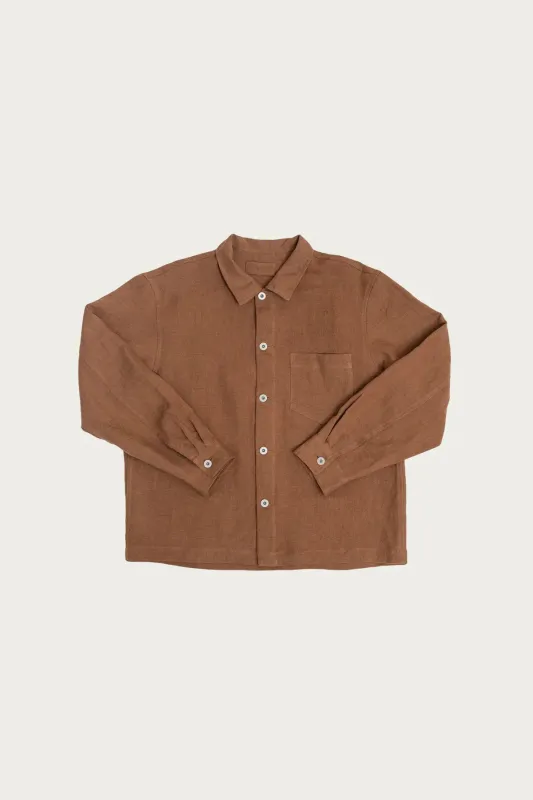 Travail Shirt - Corsica Brown Welterweight Belgian Linen made by James Coward
