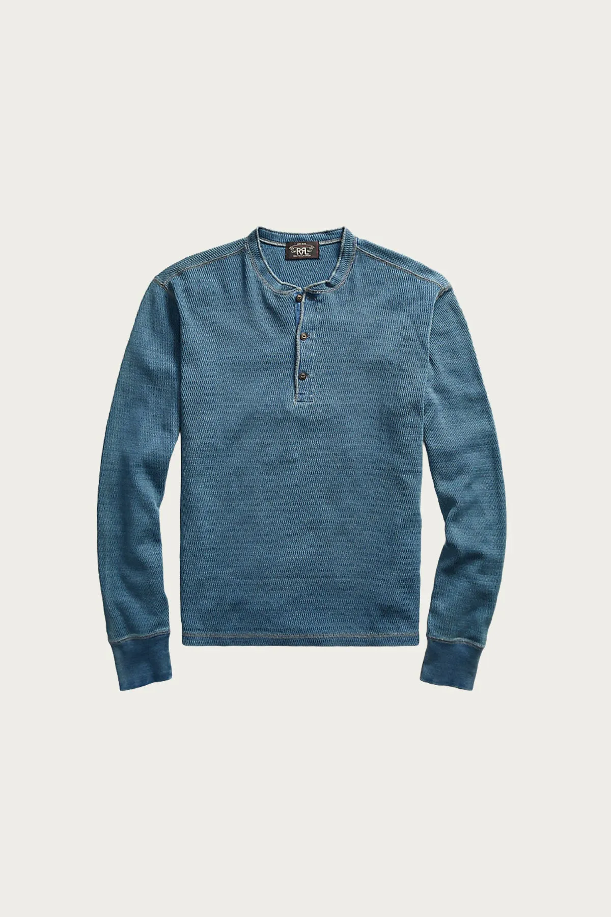 Indigo Jacquard-Knit Henley Shirt - Washed Blue Indigo sold by Canoe Club