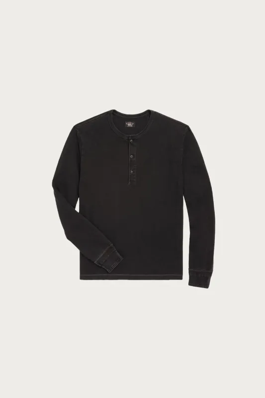Indigo Jersey Henley Shirt - Sulfur Black made by RRL