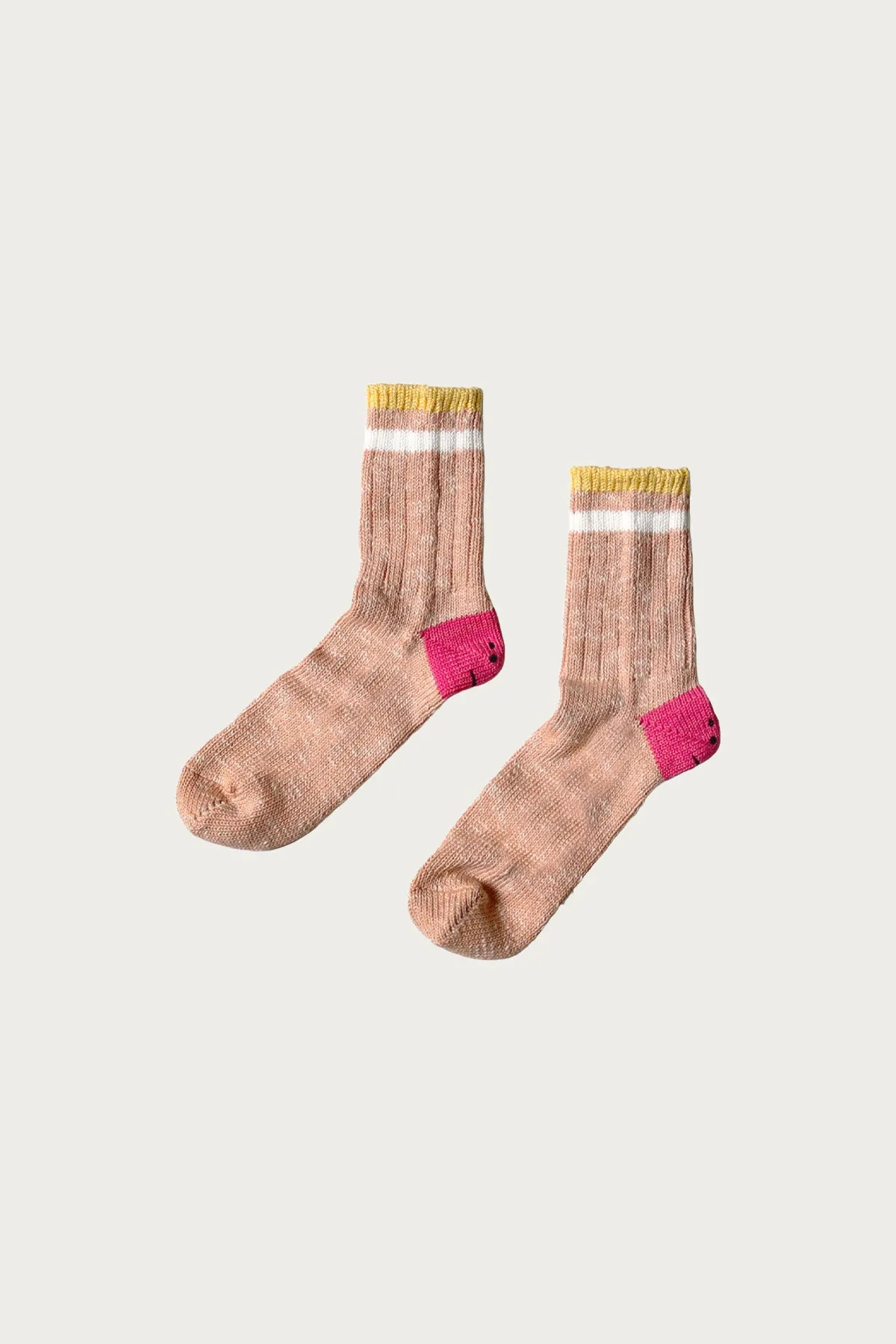 60 Yarns IVY RAINBOWY HAPPY HEEL-Hold Socks - Pale Pink/Pink sold by Canoe Club