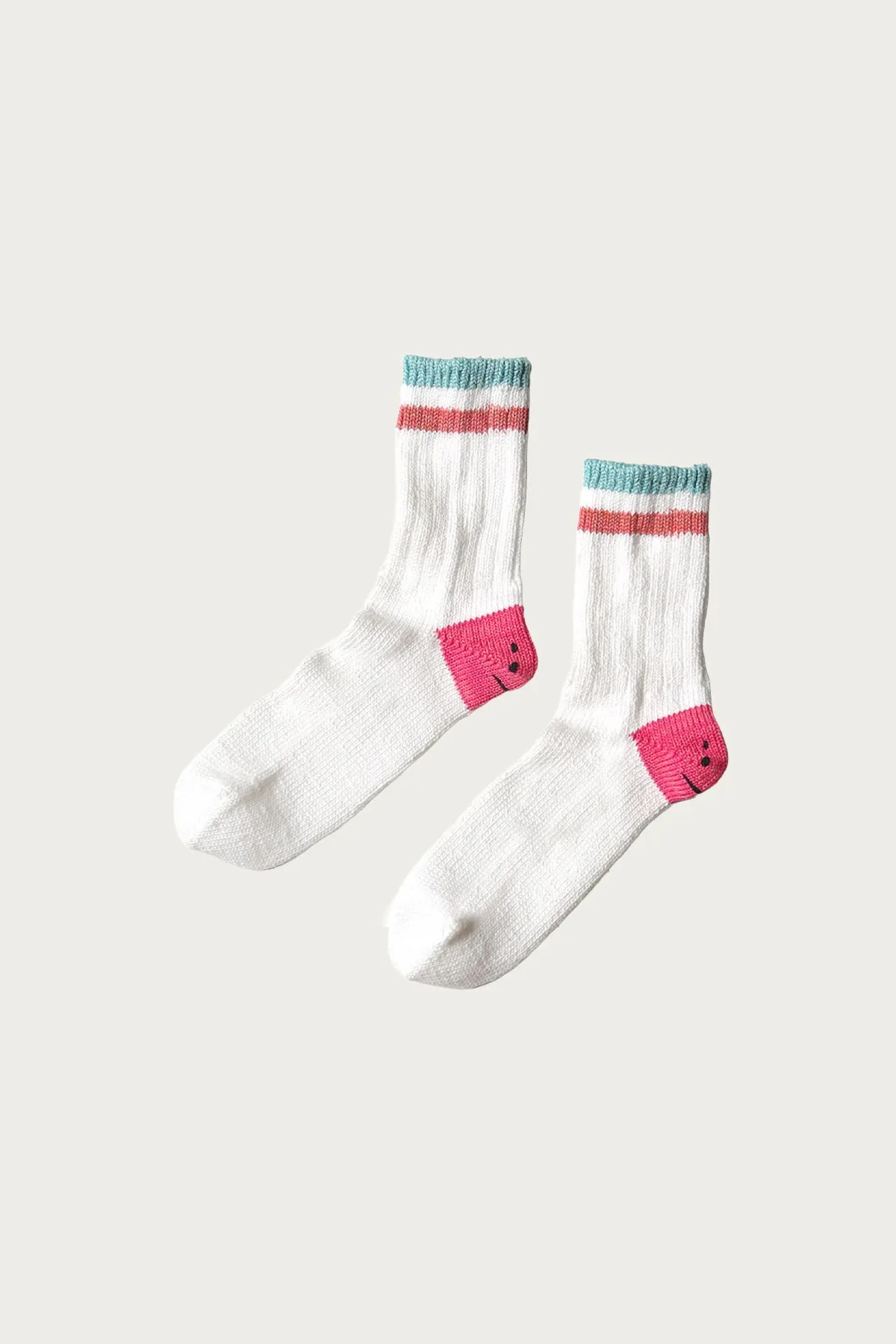 60 Yarns IVY RAINBOWY HAPPY HEEL-Hold Socks - White/Pink sold by Canoe Club