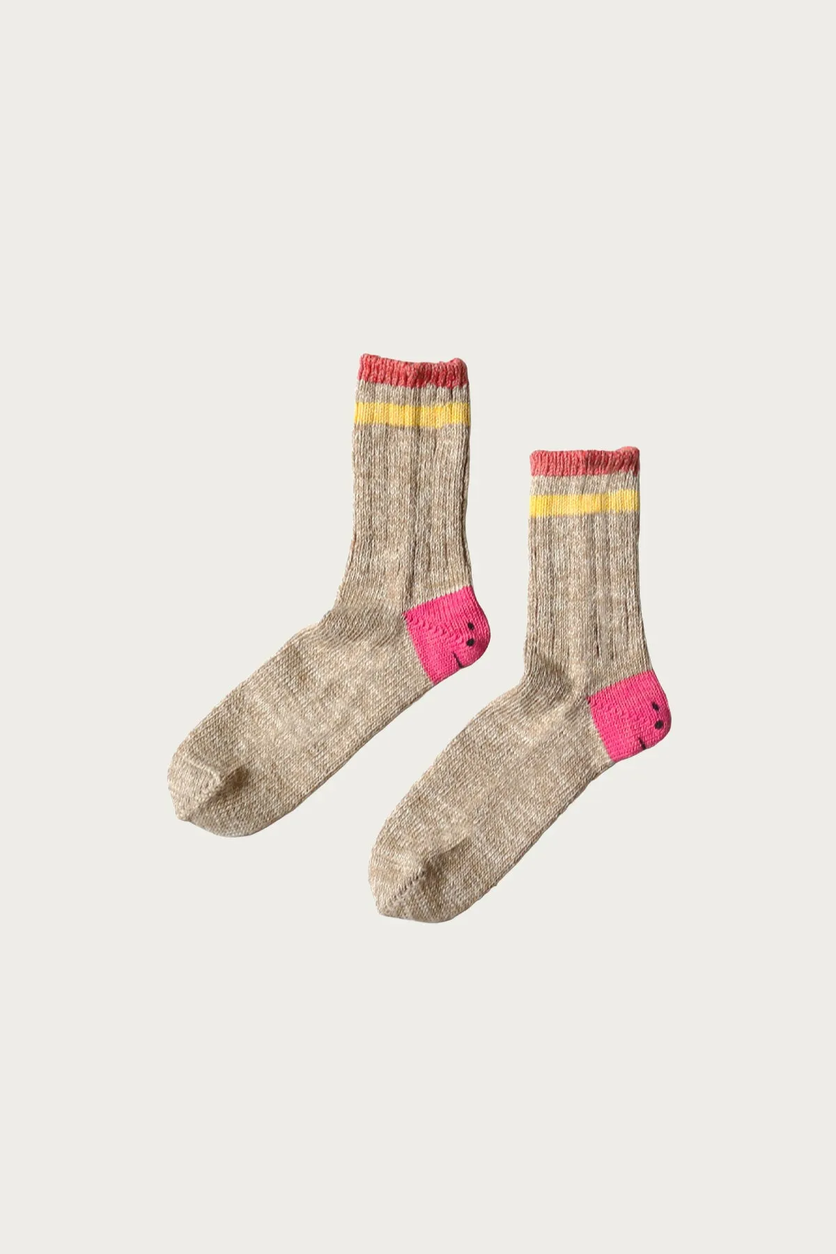 60 Yarns IVY RAINBOWY HAPPY HEEL-Hold Socks - Beige/Pink sold by Canoe Club