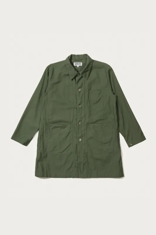 Shop Coat - Olive Cotton Reversed Sateen made by Canoe Club