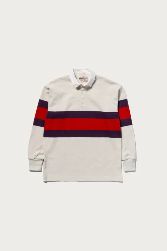 Climbers' Striped Rugby Shirt - White/Purple/Red made by The Real McCoy's