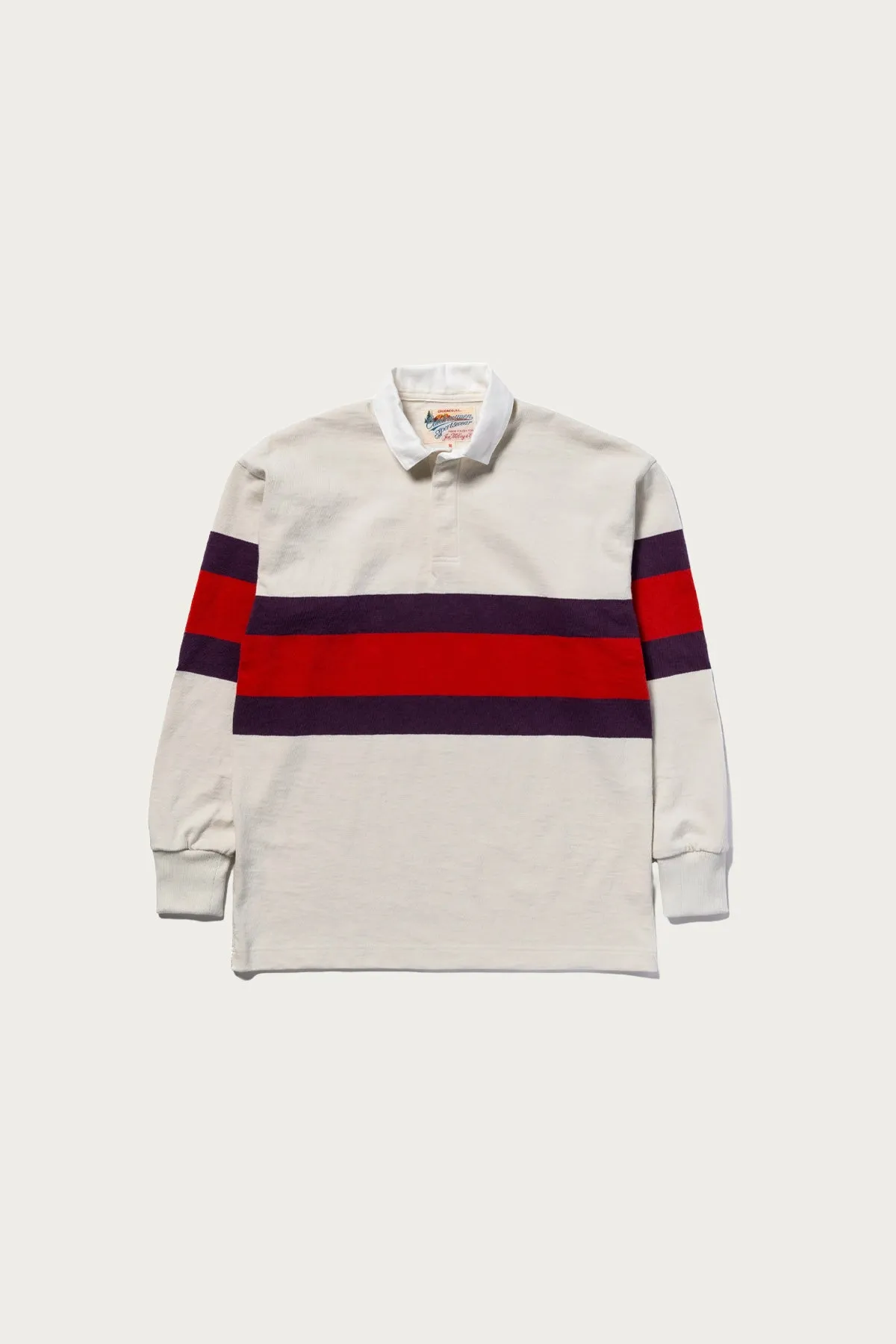 Climbers' Striped Rugby Shirt - White/Purple/Red sold by Canoe Club