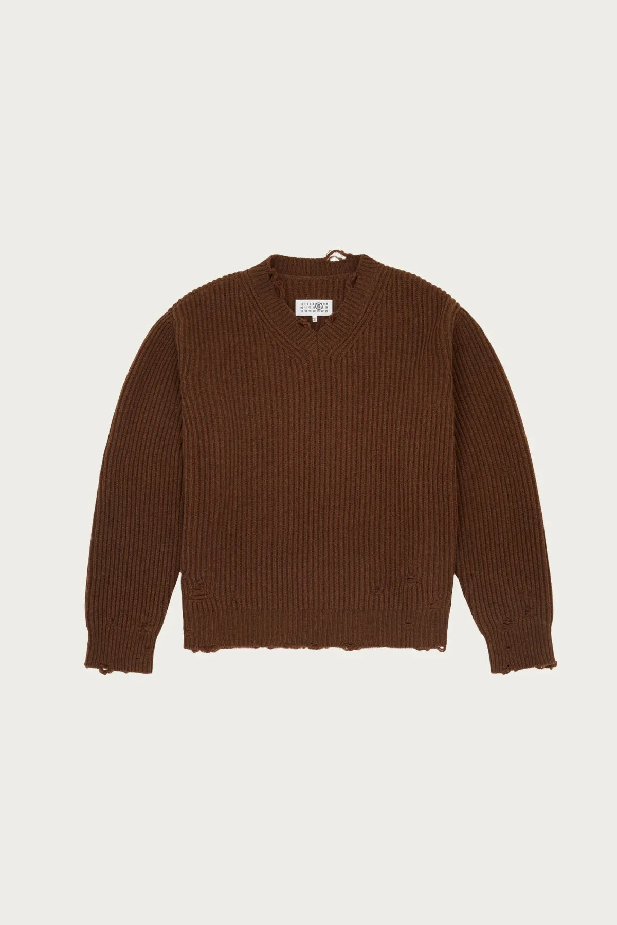 Distressed V-Neck Sweater - Brown sold by Canoe Club