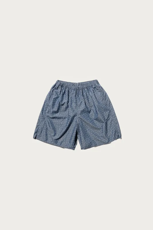 MIL Athletic Shorts NYCO Indigo Chambray Discharge Print - Calico made by BEAMS PLUS